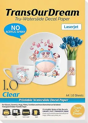 TransOurDream Tru-Waterslide Decal Paper Laser Printer Clear 10 Sheets A4 Spr... • £12.78