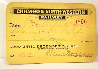 Vintage 1896 Chicago North Western Railroad Wisconsin Division Engineer Pass  • $30