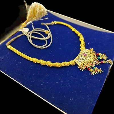 Antique Vintage Nouveau 14k Gold Plated Mughal Ruby Paste Wedding Necklace 31.5g • $100