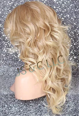 $94.95 • Buy Human Hair Blend Full Wig Blonde Mix Wavy Bang Heat OK Feather Sides WEPX 