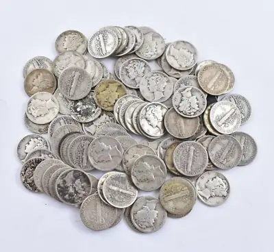 Bulk Lot Full Date Mercury Silver Dime 90% 50 Coin $5.00 Face Roll Collection • $116.39