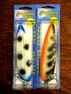 LOT OF 2 MOONSHINE LURES 5  MAGNUM SUPER GLOW SPOON - SALMON - WALLEYE - Lot 1 • $17.99