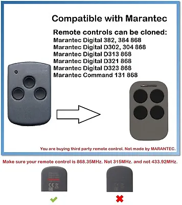 Remote Control Duplicator Compatible With MARANTEC Digital D313 868 • $13.19