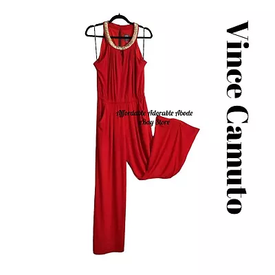 Vince Camuto Women’s Size M Red Gold Beads Sleeveless Wide Leg Jumpsuit • $29.69