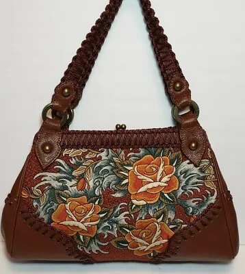Isabella Fiore Bella Rose Lavishly Embroidered Kiss Lock Brown Shoulderbag $595  • $299