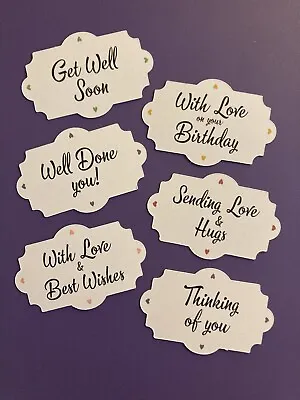 18 Mixed Card Making Sentiments Embellishments Craft Card Toppers Banners • £3.70