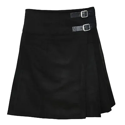 Ladies Knee Length Kilt Skirt 20  Length Tartan Pleated Kilts - Black • $13.01