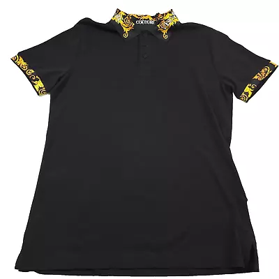 $300 Versace Jeans Couture Black Piquete Collar Print Polo Shirt Mens Size Large • $149.96