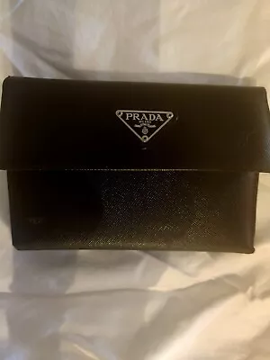 PRADA AUTHENTIC Vintage Black Saffiano Leather Logo Front TriFold Long Wallet • $270