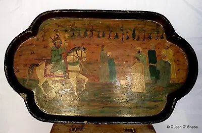 Qajar Papier Mache Tray 19th Century Hand Painted Lacquer~ • $217.74