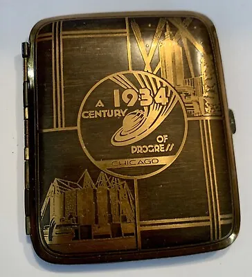 Vintage 1934 Chicago Metal Cigarette Case Box Gold Men Tobacco Holder • $39.99