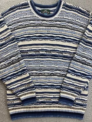 Vtg Jantzen Coogi Style 90s 3D Textured Blue Pullover Sweater Made In USA L Nice • $59.95