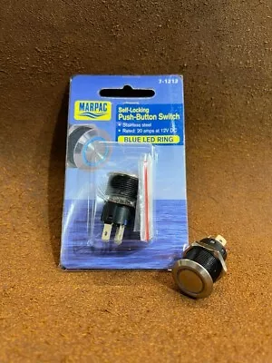 MARPAC 7-1212 Push Button Switch Stainless Steel Blue LED Ring Marine Boca Style • $24.99