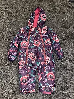 Baby Girl Joules Floral Waterproof Snowsuit All In 1 Fleece Lined 6-9month (L27) • £14.99