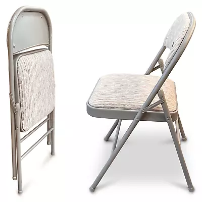 New Deluxe Strong Steel Metal Frame Chair Fabric Padded Folding Office Back Rest • £22.85