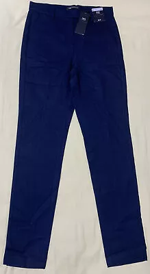 M&s Collection Womens Cotton Slim Fit Trousers In Navy Blue Uk 8 Long • £12.99