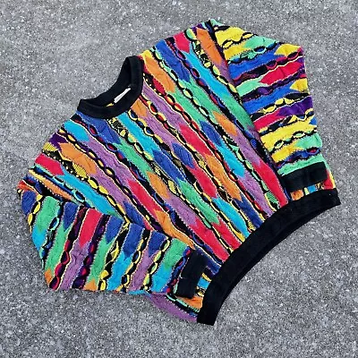 Vtg 90s Coogi Australia 3D Chunky Knit Sweater Multicolor XL AOP Rainbow Biggie • $299.99