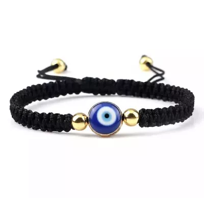 Evil Eye Bracelet Adjustable Mati Lucky Eye Black Band Gold Colour • $8.50