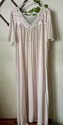 Vintage Miss Elaine Silk Essence Pink Sheer Lace Nightgown Ladies L/XL Voloup • $49.99