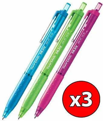 Paper Mate Ballpoint Pen InkJoy 300 Blue Green Pink Colours 1.0mm Pack Of 3 G2 • £2.99