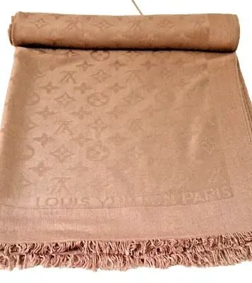 Louis Vuitton Scarf Shawl LV Logo Muffler Stole Beige Wrap Wool Acrylic • $135