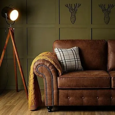 New Oakland 2 Seater Faux Leather Sofa Tan(BUY TWO AND GET A FREE FOOTSTOOL) • £549