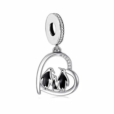 $28.99 • Buy SOLID S925 Silver Arctic Penguin Family Charm Pendant By Unique Designs