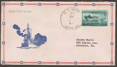 USS Shenandoah AD 26 January 17 1946 Type 2# Cancel Printed Border And Cachet • $3.50