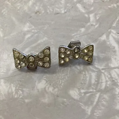 Antique Pair Of Tiny Rhinestone BOWS Shoe Buckles Fur Clips ART DECO • $5