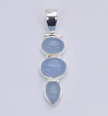 925 Solid Sterling Silver Blue Chalcedony Pendant -1.5 Inch • $7.99
