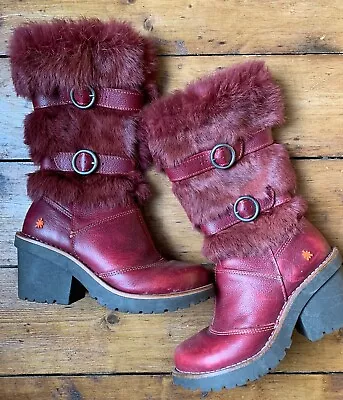 £180 Rare Art Company Yeti FuR Boots 5 Military Boho Vintage Style Platform Clog • £99