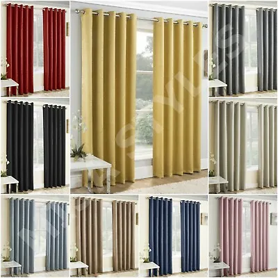 £21.89 • Buy Vogue Thermal Block Out Lined Curtains Eyelet Ring Top Plain Textured Ready Made