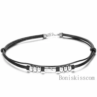 Punk Charm Bead Vintage Retro Black Leather Cord Choker Necklace For Men Women • $9.99