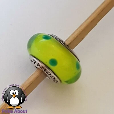 $32 • Buy Genuine Pandora Lime Green And Blue Polka Dot Murano Glass Charm - # 790613 .