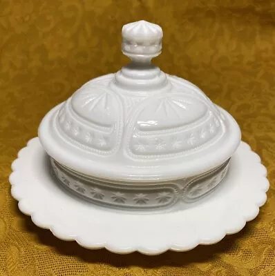 White Milk Glass Star Pattern Butter Candy Dish Granny Core See Photos & Read • $20