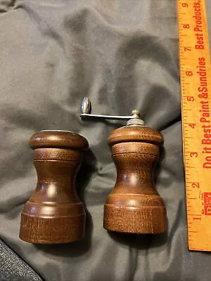 VTG Mr. Dudley Pepper Mill Salt Shaker Set Wooden Rare 4” Tall Style Retro 70’s • $9.99