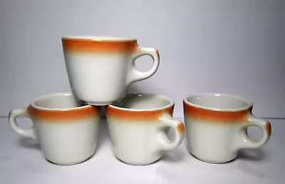 4 Buffalo China Cups Orange Spraymist Airbrush Restaurant Ware Vtg Embossed Logo • $19.20