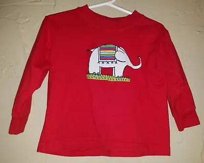 MULBERRIBUSH Boys T Shirt Red Long Sleeve Elephant  Size 18M 100% Cotton • $11