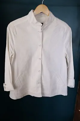 Eileen Fisher White Stand-Up Mandarin Collar Button Front Jacket Linen Women's S • $20