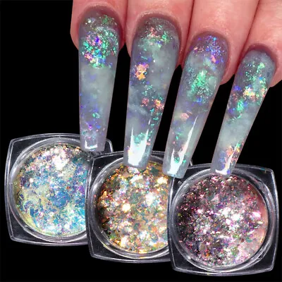 Nail Flakes Opal Nails Powder Holographic Glitter Iridescent Sequins Crystal/ • $2.62