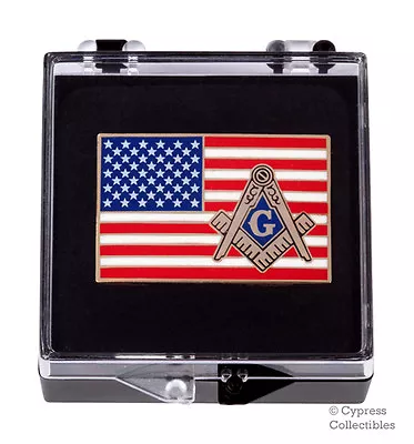 MASONIC AMERICAN FLAG ENAMEL LAPEL PIN FREEMASON SQUARE COMPASS MASON US TIE New • $11.99