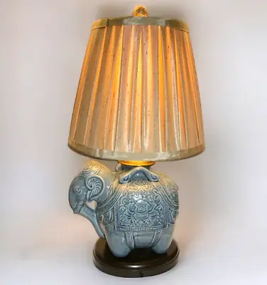 Vtg Wildwood Blue Oriental Elephant 22  Lamp Wood Base Original Shade/Finial • $44.99