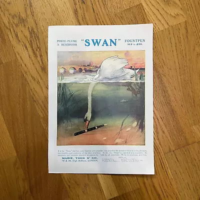 £0.99 • Buy Vintage Bird Swan Fountain Pen Advert Poster Shop Picture Sign Mabie Todd