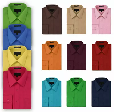 NEW Omega Italy Men's Dress Shirt Long Sleeve Solid Color Regular Fit 10 Colors • $24.14