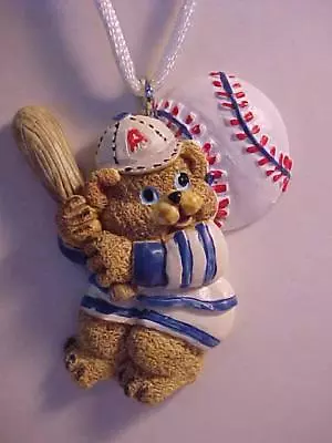 Baseball Teddy Bear Pendant Necklace White Silk Cord 14  • $6.99