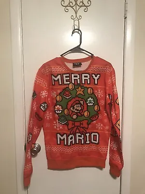 Nintendo Think Geek Merry Mario Christmas Sweater Men Size Small Preowned • $44.99