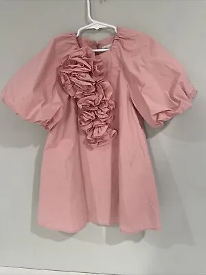Zara Girls Frilly Poplin Pink Short Dress Half Sleeve Holiday Party Dress Sz 6 • $30