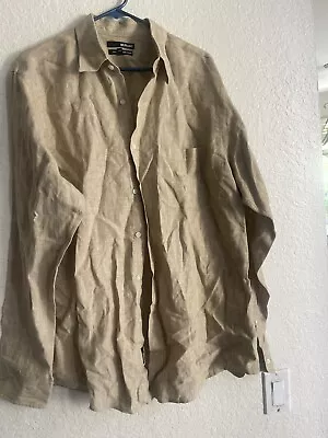 Murano 100% Linen Casual Button Front Shirt Long Sleeve Nehru Collar  Size L • $19.20