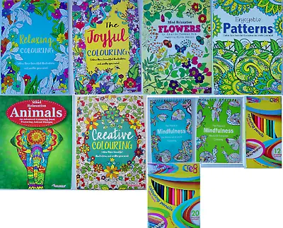 Adult Colouring Book Mind Relaxing Stress Relief Therapy 14 Books / Pencils • £1.70