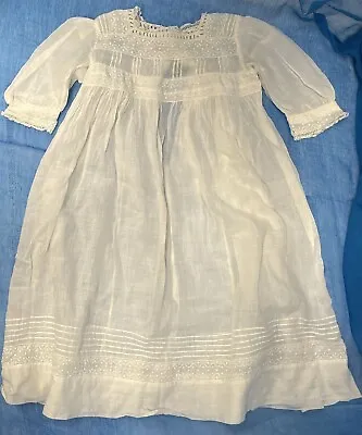 £19.99 • Buy Vintage Antique Cotton Christening Gown, Baby Dress Or Dolls Dress Embroidered